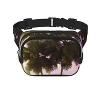 Tropical Tree Pink Fanny Pack For Women Waterproof Adjustable Belt Bags Waist Pack Fashion Casual Crossbody Bags Bum Bag For Running Workout Hiking Traveling, Black, One Size