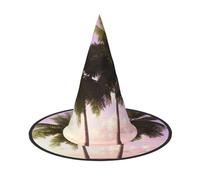 Tropical Tree Pink Halloween Witch Hats 3 Pcs, Witches Hat Mens Womens Floating Hats Costume Accessories Indoor Outdoor Halloween Decorations For Porch Yard Indoor Outdoor Decor Party Supplies