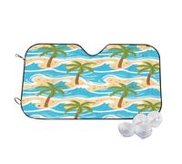 Tropical Trees Blue Beige Wind Sun Shade for Car Sun Visor Foldable Vehicle Sunshade 30x55 Inch