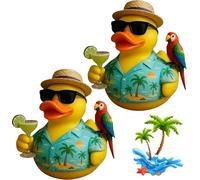 Tropical Tribute Duck Doll,Resin Rubber Duck Memorial Decor,Parrot Ducks Party Decorations,Funny Tropical Music Tribute Duck Doll,Home & Beach Décor (2 pcs)