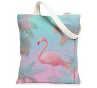 Tropical Tropical Bird Canvas Tote Bags, Vintage Palm Tree Pattern Reusable Grocery Bags, Summer Lightweight Washable Shoul, Peach, 13x15 Inch