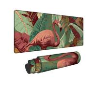 Tropical Tropical Bird Large Gaming Mouse Pad, Green Red Jungle Leaves Stitched Edge Mousepad, Rubber Non-Slip Washable Gaming Mouse Pad for Home and Office Computer, Laptop 12x32 Inch