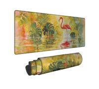 Tropical Tropical Bird Large Mouse Pad, Yellow Green Watercolor Leaves Stitched Edge Mousepad, Rubber Non-Slip Washable Pad for Home Office, Laptop 12x32 Inch