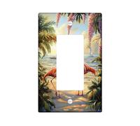 Tropical Tropical Bird Light Switch Cover Plate/Outlet Covers, Coral Peach Summer Design for Beach House Decor, Thermoplastic Wall Plates, Standard Size Single Rocker