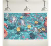 Tropical Tropical Bird Pool Party Backdrop, Colorful Disco Ball Summer Decorations, Fun Background for Photography Events and Celebrations 71x43 Inch