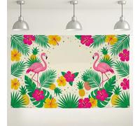 Tropical Tropical Bird Wall Backdrop, Colorful Floral Party Decorations, Summer Peach Green Indoor/Outdoor Photography Background for Events and Celebrations 71x43 Inch