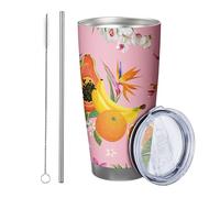 Tropical tumbler Pack Of 1 Banana Orange Floral Fruit Pattern Artistic Cottage pink yellow green Powder Coated Hot And Cold No Spill Gym Travel Pool Outdoor Office with straw Cold Drinks 20 Ounce