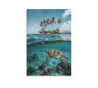 Tropical Turtle Canvas Wall Art, Modern Beautiful Ocean Coastal Palm Tree Painting Print on Textured Canvas, Wall Poster Artwork for Living Room Bedroom Office Decor Unframe 20x30inch(50x75cm)