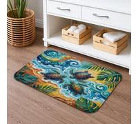 Tropical Turtle Quick Dry Bath Mat, Ocean Waves and Leaf Design Absorbent Non Slip Shower Mat, Summer Flannel Washable Bath Rugs for Bathroom 20x32 Inch