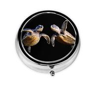 Tropical Turtle Swimming Mini Round Pill Box, can be Put into Wallet, Pocket, Light and Convenient, 3 Compartment Pill Box, Portable Pill Box,