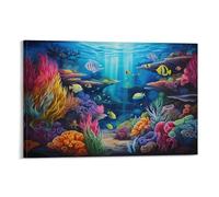 Tropical Underwater Wall Art Canvas Print Colorful Fish Sea Animal Unframed Poster Framed Artwork for Bedroom Living Room Office 20"Wx30"L(50x75cm)