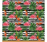 Tropical Upholstery Fabric by The Yard,Flamingo Palm Leaves Fabric for Upholstery and DIY Projects,Summer Floral Striped Line Waterproof Outdoor Fabric,1 Yard,(L92*W150cm) Green Orange