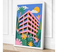 Tropical Urban Apartment Canvas Wall Art Print 30x20 Inch | White