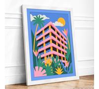 Tropical Urban Apartment Modern Framed Wall Art Print A2 (59.4×42cm) White, Wall Decor for Living Room, Bedroom, Office & Home, Ready to Hang, Art Gift