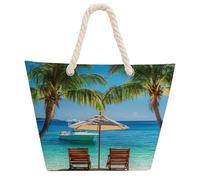 Tropical Vacation at The Beach Tote Bags for Women Men Shoulder Beach Bag Shopping Handbag with Hemprope Handle