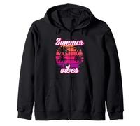Tropical Vibes Beach Sunset Palms Retro Summer Energy Zip Hoodie
