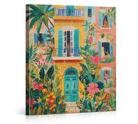 Tropical Vibrant Mexican Canvas Wall Art Botanical Colorful House Print Painting Maximalist Wall Decor for Home Living Room 8x10 Inches Framed