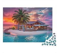 Tropical Villa Sunset 1000 Piece Jigsaw Puzzle for Adults & Teens, Thick Cardboard, Tropical Island, Educational Leisure Activity, Develops Fine Motor Skills, Great Gift Idea 70x50cm/1000pcs