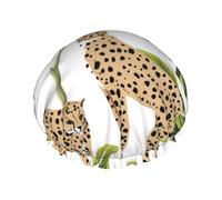 Tropical Vintage Banana Tree Cheetah Flower Double Layer Elastic Waterproof Shower Cap Reusable Bath Cap