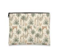 Tropical Vintage Makeup Bag, Palm Leaf and Arch Design Cosmetic Pouch for Women, Portable Travel Toiletry Organizer, Summer Skincare Essentials, Cream, 7x9 Inch, Makeup