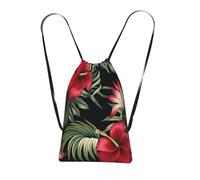 Tropical Vintage Red Hibiscus Strelitzia Floral, Drawstring Sackpack Unisex String Bag Sport Gym Bag Casual Daypack Foldable Drawstring Backpack