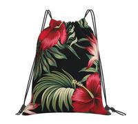 Tropical Vintage Red Hibiscus Strelitzia Floral Water Drawstring Backpack Resistant String Bag for Women Men Sports Gym Sackpack