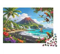 Tropical Volcano Island 1000 Piece Jigsaw Puzzle Paper Puzzle Game for Adults Colourful Beach Jungle Nature Relaxing Home Decor Gift 52x38cm/1000pcs