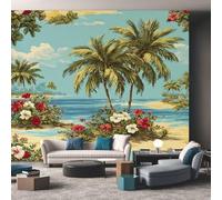 Tropical Wallpaper Mural, 3D Effect Hawaiian Ocean Beach Hibiscus Floral Photo Wallpaper, 400cmx280cm Silk Cloth Wall Art Roll Wallpapers for Wall Covering B-71