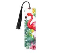 Tropical Watercolor Pineapple Flamingo Wooden Bookmarks 5 Pcs,Handmade Double-Sided Printed Book Marks Page Markers with Black Tassels Book Accessories Gift for Book Lovers Women Men