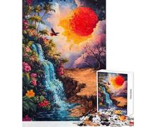 Tropical Waterfall And Red Sun 1000 Teenager Pieces Jigsaw Puzzle Stimulate Focus And Mental Precision Serene Soothing Leisure Game (50x75cm)