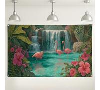 Tropical Waterfall Backdrop, Tropical Bird Floral Party Decorations, Exotic Indoor/Outdoor Photography Background for Summer Events 71x43 Inch
