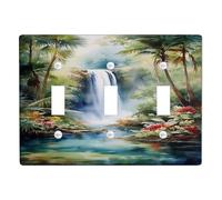Tropical Waterfall Light Switch Cover Plates/Outlet Covers, Lush Green Jungle Theme for Home Decor, Thermoplastic Wall Plates, Standard Size Triple Toggle