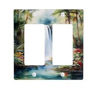 Tropical Waterfall Light Switch Cover Plates/Outlet Covers, Lush Green Jungle Theme for Home Decor, Thermoplastic Wall Plates, Standard Size Double Rocker
