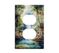 Tropical Waterfall Light Switch Cover Plates/Outlet Covers, Lush Green Jungle Theme for Home Decor, Thermoplastic Wall Plates, Standard Size Single Duplex Outlet