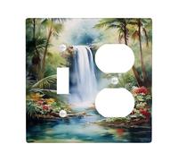 Tropical Waterfall Light Switch Cover Plates/Outlet Covers, Lush Green Jungle Theme for Home Decor, Thermoplastic Wall Plates, Standard Size Toggle Duplex