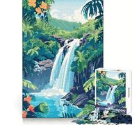Tropical Waterfall Retro bit Pixel Art 1000 Pieces Jigsaw Puzzles for Teenagers Logic Ability Restful Escape Crisp Edges Cozy Xmas Gift (50x75cm)