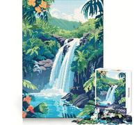 Tropical Waterfall Retro bit Pixel Art Teenagers Puzzles 1000 Piece Jigsaws Sharp Recall Serene Activity Uniform Cut Joyful Xmas (38x26cm)