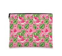 Tropical Watermelon Cosmetic Bag, Fun Peach Floral Travel Pouch for Women, Portable Canvas Zipper Organizer, Summer Skincare Toiletry Bag, Peach, 7x9 Inch, Watermelon