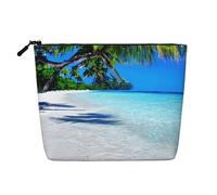 Tropical White Sand Beach and Ocean Print Purse Cosmetic Travel Bag for Toiletries with Zipper Reusable Multipurpose Organizer