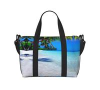 Tropical White Sand Beach and Ocean print Travel Duffel Bag,workout duffel bag, overnight shoulder Bag,Weekender Bag for Women Men, Black, One Size