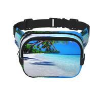 Tropical White Sand Beach and Ocean print Womens Fanny Pack Everyday Hip Pouch Waist Bag for Travel Outdoor Running Hunting for Adult, Black, One Size