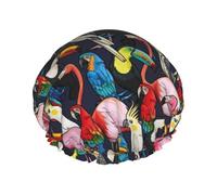 Tropical Wild Flamingo Double Layer Waterproof Shower Cap, Extra Large Soft Elastic Band, Reusable Bath Cap For Women Men,Full Print Design
