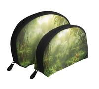 Tropical Wilderness Jungle Printing Shell Makeup Bag Set 2-Piece Cosmetic Bags Portable Travel Makeup Storage Bag for Women Girls