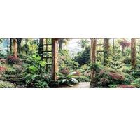 Tropical Window View Garden Mural, Tapestry & Curtain Waterproof Outdoor Wall Hanging, Lush Jungle Garden Wall Art & Exotic Fence Decor W196.85 inches x H70.87 Inches