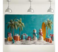 Tropical Winter Wonderland Backdrop, Snow Man Palm Tree Fun Party Decorations, Aqua Blue Christmas Photo Background for Holiday Events 71x43 Inch