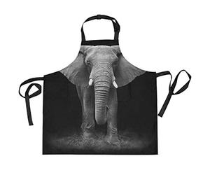 TropicalLife Adjustable Bib Apron African Animal Elephant Pattern Print Chef Uniform with 2 Pockets for Men Women Kitchen Cooking Unisex Work Wear