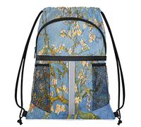 TropicalLife Almond Blossom Flower Drawstring Bag for Women Men Sports Travel Gym Yoga Oil Painting String Backpack with Water Bottle Pocket Casual Daypack
