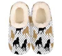TropicalLife Animal Horses Pattern Slipper Socks, Memory Foam Slippers for Women Men Indoor Cozy Non Slip Plush House Shoes with Grippers Size 4-5