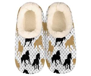 TropicalLife Animal Horses Pattern Slipper Socks, Memory Foam Slippers for Women Men Indoor Cozy Non Slip Plush House Shoes with Grippers Size 4-5