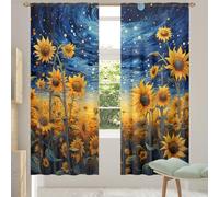 TropicalLife Art Painting Sunflower Starry Sky Semi Transparent Sheer Curtains - Slot Top Voile Curtain Panel for Living Room & Bedroom Window Treatments(55 "Wide x 78" Drop 2 Panels)